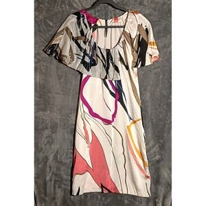 Poleci Women's Multicolor Silk Abstract Knee Length Asymmetrical Dress Size 8‎